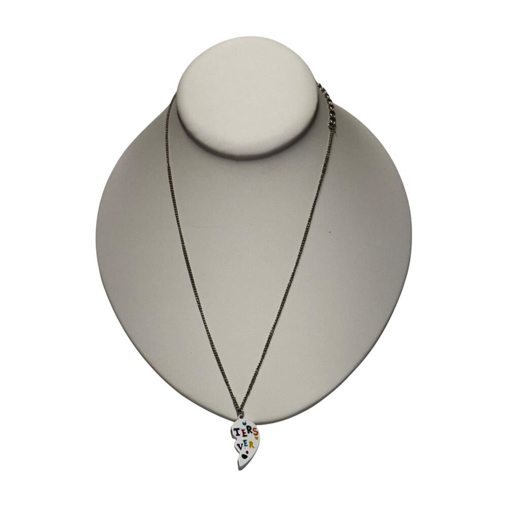 Claires Sisters Forever Split Heart Enamel Pendant Necklace Silver Tone - Picture 2 of 6